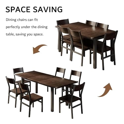 iPormis 7 Pieces Dining Table & Chairs Set for 4-6, 63" Extendable Kitchen Table and 6 Chairs, Dining Room Table with MDF Board & Metal Frame, Perfect for Small Space, Easy Clean, Espresso thumbnail 7