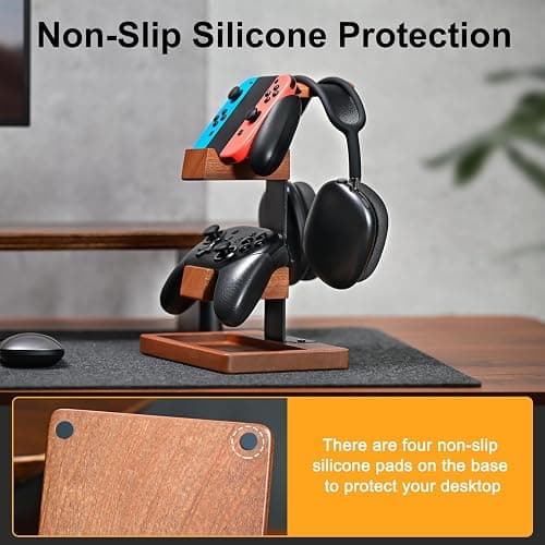 HUMANCOZY Solid Wood Controller Holder and Headphone Stand, Gaming Controller Stand for Desk, Dual Controller Organizer Rack, Fits Xbox, PS4, PS5, Gamepad, Headset Holder for Son, Husband, Boyfriend thumbnail 8