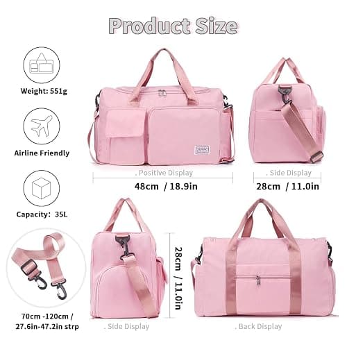 FIORETTO Women's Gym Duffle Bag with Shoes Compartment, 37L Capacity, Ideal for Travel, Gym, Sports, Duffel, Weekender thumbnail 3