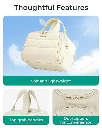 BAGSMART Travel Toiletry Bag, Crush Toiletry Bag for Women, Wide-open Puffy Toiletry Bags for Traveling, Large Travel Cosmetic Makeup Bag Organizer for Accessories,Toiletrie, Beige thumbnail 3