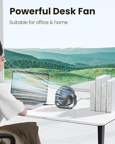 Gaiatop USB Desk Fan, 3 Speeds Strong Airflow, 5.5 Inch Portable 90° Rotate Quiet Cooling, Small Personal Table Fans for Bedroom Home Office Travel Black thumbnail 3