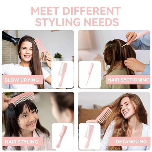 RHOS 3 Pieces Hair Comb Set for Women,Men-Wide Tooth Comb,Fine Tooth Rat Tail Comb,Medium Tooth Comb-Detangling Hair Combs for All Hair Types,Hair Styling Comb Set(Pink) thumbnail 6