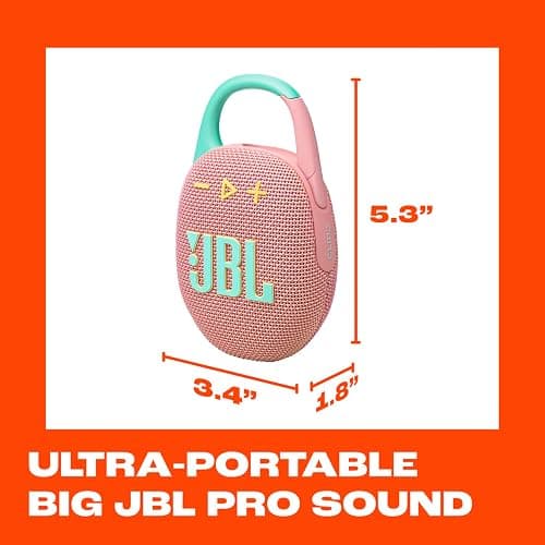 JBL Clip 5 - Ultra-Portable, Waterproof & Dustproof Bluetooth Speaker, Big Pro Sound with Punchy bass, Integrated Carabiner, Up to 12 Hours of Play, Made in Part with Recycled Materials (Pink) thumbnail 5