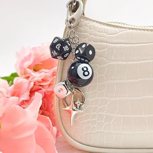 Nalefow Y2K Keychain for Women, 8 Ball Dice Charm with Carabiner Clip - Cute Goth Core Keychain Bag Charm for Keys Bags Jeans thumbnail 6