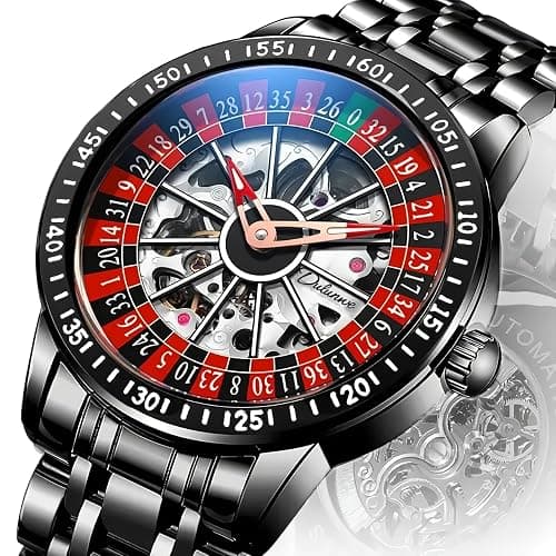 Roulette Wheel Automatic Mechanical Watch for Men Swinging Rotary Dial Design Hollow Skeleton Watches Stainless Steel Waterproof Business Luxury Wristwatch thumbnail 2
