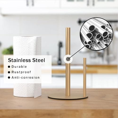 Paper Towel Holder Gold, Premium Stainless Steel Kitchen Roll Dispenser, Countertop Roll Organizer thumbnail 4