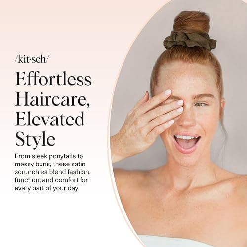 Kitsch Scrunchies for Women - No Crease Hair Ties for Girls | Scrunchies For All Hair Types and Textures, Perfect for Day or Night | Ideal Gifts for Women - Moss Green, 5 Pcs thumbnail 7