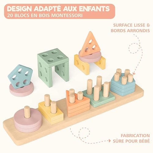 Sweety Fox Jouets Montessori à Empiler et de Tri 1 2 3 Ans - Jouet d'Activité et de Développement en Bois Couleurs Pastel - Jeux Montessori pour Tout-Petits 1 an thumbnail 4