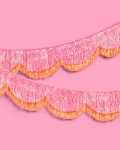 xo, Fetti Pink and Orange Scallop Fringe Banner | Bachelorette Party, Birthday, Summer Decor, Iridescent, Fiesta, Girly, Photo Prop, Backdrop thumbnail 7