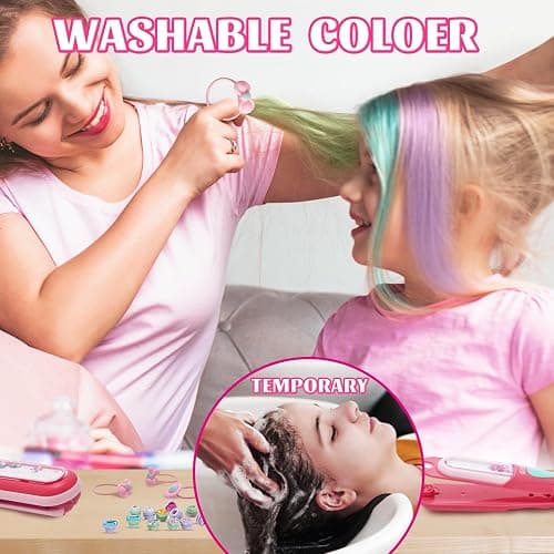 Temporary Hair Chalk with Hair Gem Stamper Kit, Hair Styling Tool with REUSABLE Shining Diamonds, Washable Hair Chalk Hair Color Dye for Girls, Toys Gifts for Girls 3 4 5 6 7-12 thumbnail 5