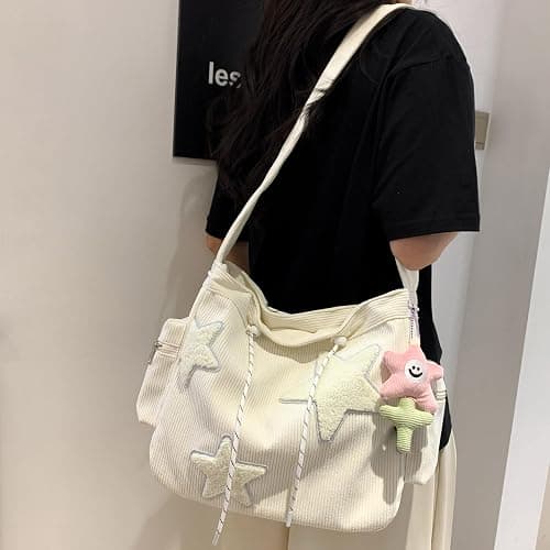 Makukke Y2K Corduroy Shoulder Bag Women, Cute Tote Bag Large Crossbody Bag for Office Work Travel Shopping thumbnail 8