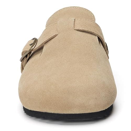 ZUSERIS Women's Men's Suede Clogs Wide Width Leather Mules Cork Footbed Potato Shoes Comfort Slip on Sandals with Arch Support thumbnail 3