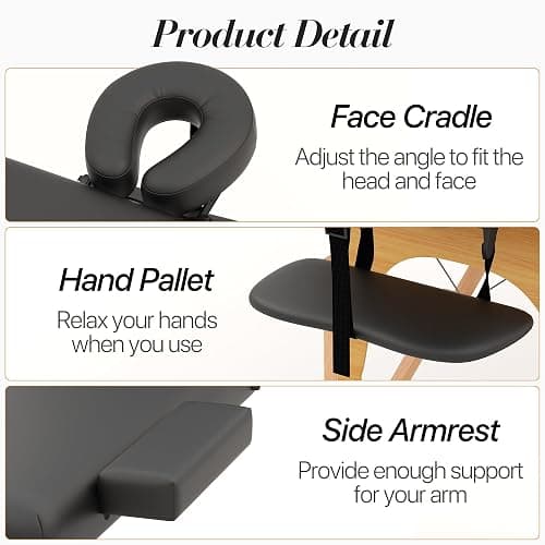 HENGJIANYI Massage Table, Portable 2 Section Foldable Tattoo Bed, Height Adjustable Lash Spa Bed with Face Cradle, Home Light Weight Facial Salon Bed with Wood Frame, Black thumbnail 5