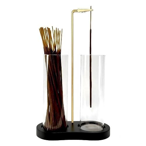 Moocervi Glass Incense Holder, Black Incense Sticks Burner Holder with Storage,Hang Upside Down Incense Holder for Sticks with Glass Ash Catcher for Meditation Yoga Spa Room Decor (Black) - Image 1
