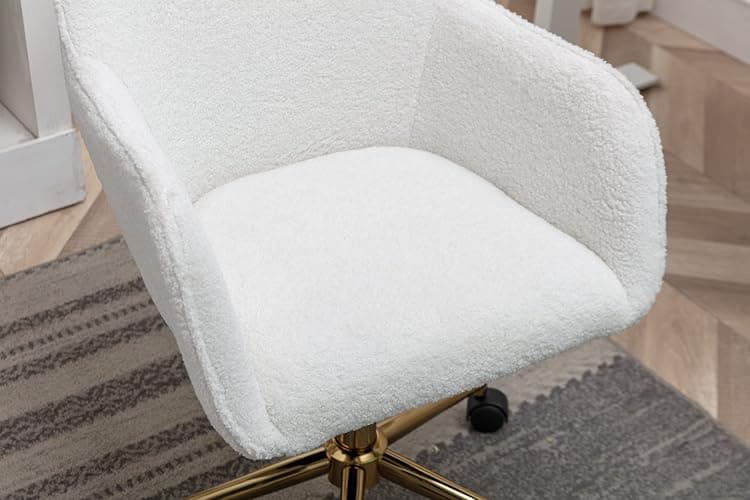 Yoluckea Furry Height Adjustable Vanity Chair, Computer Cute Office Desk Chairs, Faux Swivel Chair White Faux Four Pads thumbnail 6