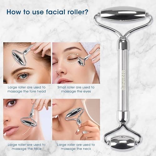 Bealihelp Face Roller and Gua Sha, Stainless Steel Facial Roller and Guasha Tool for Face, Skin Care Roller for Wrinkles and Lifting, Improve Puffiness, Metal Face Massager for Eyes, Neck Tighten thumbnail 4