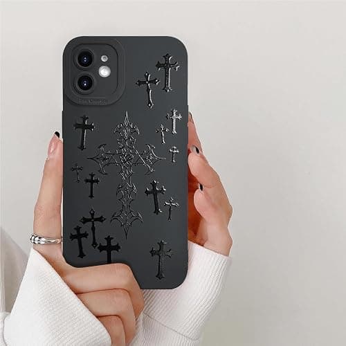 KANGHAR for iPhone 12 Case Aesthetic Blessed Cross Jesus Christian Goth Designed for Women Girls Men, Full Camera Protection Slim Fit Soft TPU Shockproof Protective Cover - Black thumbnail 6