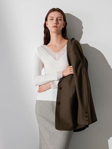 SUUKSESS Cloud Cashmere Women Basic Tops V Neck Boat Neck Lace Long Sleeve Shirt thumbnail 6