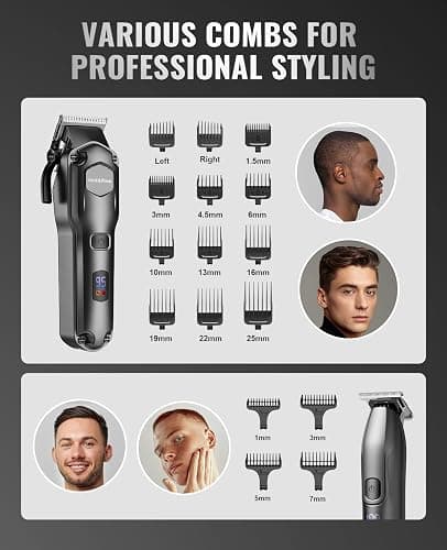 Jack&Rose Clippers and Trimmers Set, Cordless Hair Clippers, Beard trimmer for Men Hair Cutting Kit, Rechargeable Electric Hair Clippers, IPX7 Waterproof Hair Trimmer with Travel Bag (Black) thumbnail 5