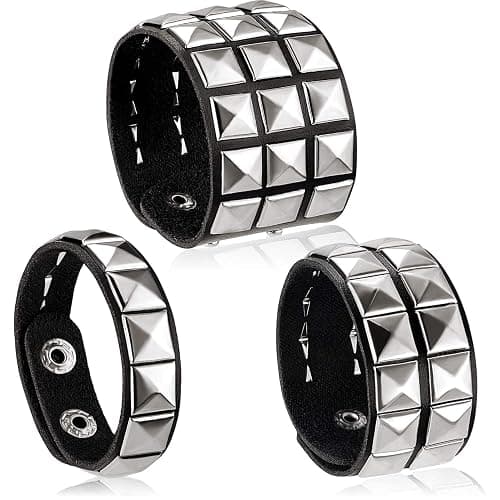 Hicarer 3 Pieces Halloween Leather Punk Bracelet for Men Women 80s Goth Rock Wristband Cuff Bangle Unisex Party Accessories - Image 1