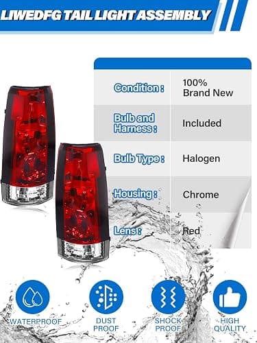 LIWEDFG Tail Light Assembly Compatible with Chevrolet/GMC Silverado Sierra C/K Truck 1988-1998, 1995-1999 Tahoe, 1992-1999 Yukon, 1992-1999 Suburban, 1992-1994 Blazer, w/Circuit Board, Red Pair thumbnail 6