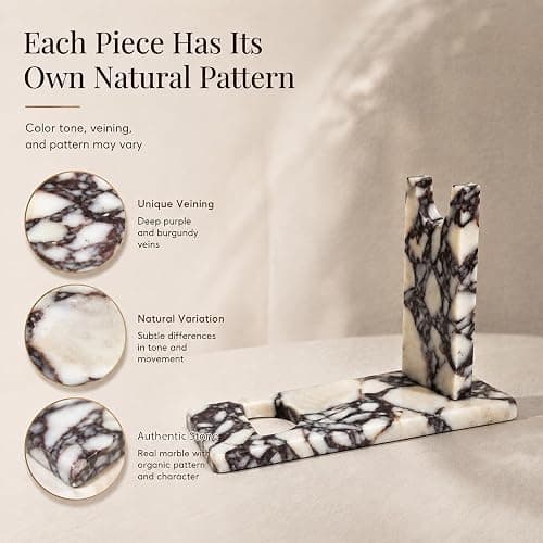 Artisanal Abode Marble Wine Holder, Single Bottle Tabletop Rack | Natural marble tabletop holder for one standard 750ml bottle; 11.8 x 3.9 x 5.9 in, for bar, counter, or dining decor. thumbnail 8