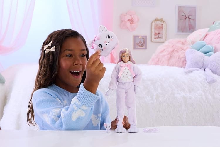 Barbie Cutie Reveal Doll & Accessories, Cuddly Series Kitten with 10 Surprises Including Color Change & Mini Pet thumbnail 2
