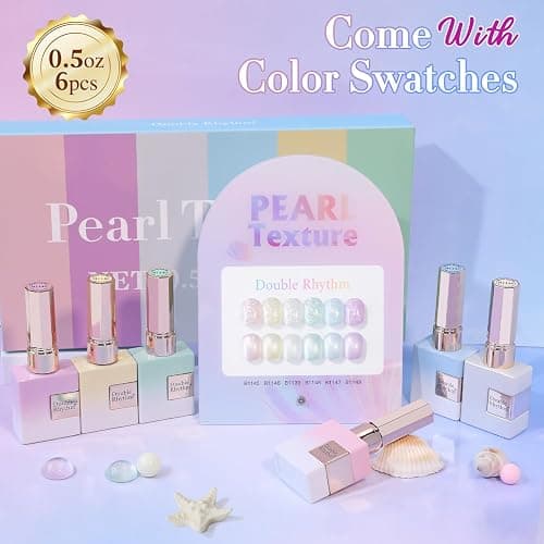 Double Rhythm 6 Pcs 15 ML Gel Polish Set Same Color Same Bottle Soak Off Gel Polish Kit Nail Art Manicure Salon DIY at Home for Women (Pearl Pink White Green Blue Purple-T6-21) thumbnail 2