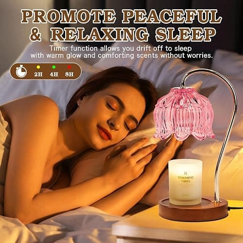 Funistree Pink Candle Warmer Lamp with Timer, Dimmable Candle Lamp Warmer, Birthday Gift Idea for Women Mom Who Have Everything, House Warming for New Home, Lotus Wax Melt Warmer for Jar Candles thumbnail 4