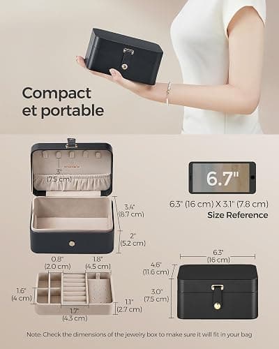 SONGMICS Jewelry Organizer Box, Travel Jewelry Case, 2-Layer Travel Case for Earrings, Necklaces, Bracelets - Portable Jewelry Storage with Large Capacity, Gift Idea, Ink Black UJBC166B01 thumbnail 4