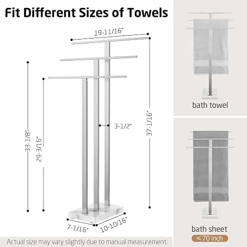 KES Standing Towel Rack 3-Tier with Heavy Marble Base, Free Standing Towel Racks for Bathroom Floor, SUS304 Stainless Steel Brushed Finish, BTH217S3-2 thumbnail 2