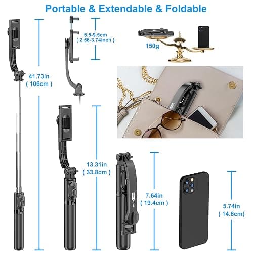 SelfieShow Selfie Stick, Extendable Selfie Stick Tripod with Wireless Remote and Tripod Stand, Portable, Lightweight, Compatible with iPhone 15 14 13 12 Pro Xs Max X 8Plus, Samsung Smartphone and More thumbnail 7