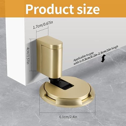 Bak Bo Windproof Door Stoppers 3 Pack Adjustable Bottom of Door Holder Indoor No Drilling Heavy Duty Mechanical Floor Door Stop with Screws and Adhesive Catch Door Keep Door Open Brushed Gold BG-3 thumbnail 2