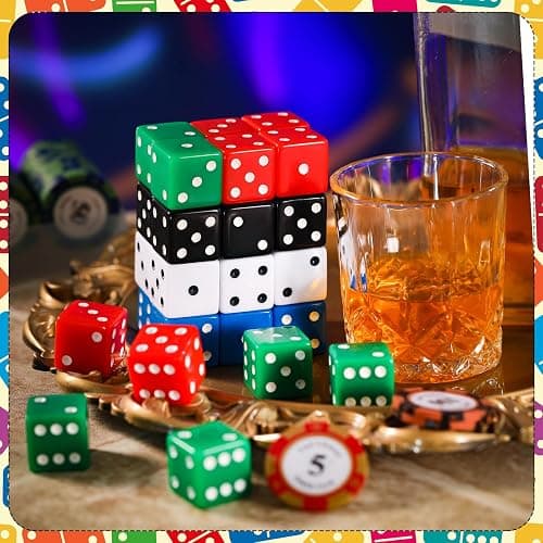 Poen 30 Pcs Standard Dice 25 mm Casino Theme Party Dice Large Opaque Jumbo Acrylic D6 Bulk Sifter for Casino Theme Party Board Vegas Birthday Supply(Colorful) thumbnail 6