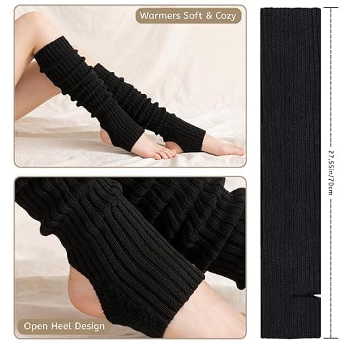 HEQFOLD Thigh High Leg Warmers for Women, Ballet Leg Warmers 80s, Breathable Ribbed Knit Stirrup Dance Socks thumbnail 2