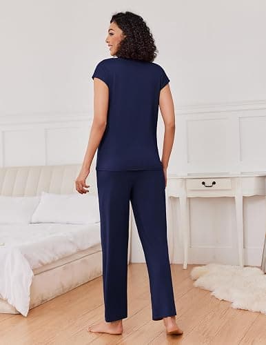 Ekouaer 2 Packs Pajamas for Women Set Cap Sleeve Top and Pants Lounge Set | Soft Comfy Pjs Set Sleepwear with Pockets Loungewear thumbnail 7