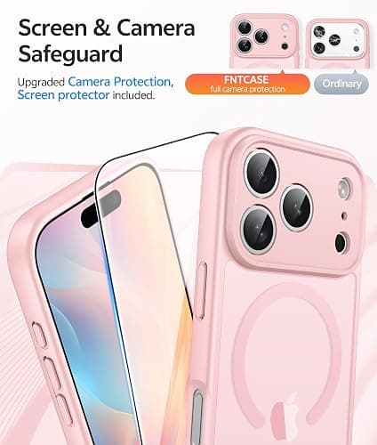 FNTCASE for iPhone 17 Pro Max Case: [Compatible with Magsafe] Translucent Matte Cases with [Full Camera Protection] [Screen Protector] Military Grade Shockproof Protective Phone Cover - Light Pink thumbnail 4