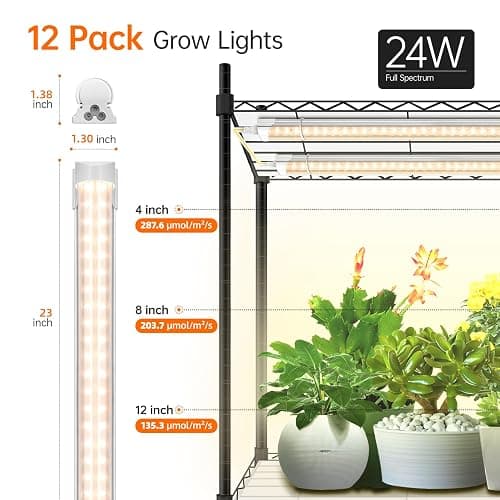Bstrip Plant Shelf with Grow Lights, 4-Tier Large Grow Light Shelf with Wheels, 12-Pack 288W T8 Full Spectrum Grow Lights for Seed Starting,Seedling(57.4" L x 13.8" W x 59" H) thumbnail 2