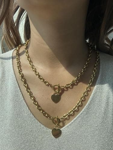 WangGao Elegent Love Stainless Steel Link Chain Blank Heart Charms Necklace for Women Toggle Clasp Closure thumbnail 5