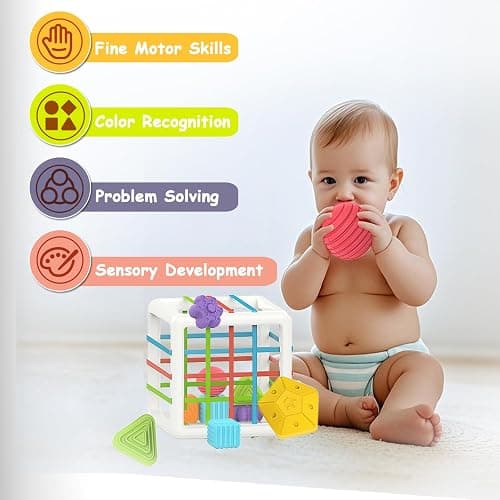 MINGKIDS Montessori Toys for 1 Year Old, 6 Pc Multi Sensory Shape, Toddler Developmental Learning Birthday Gifts, Baby Toys 12 Month - Cube thumbnail 7