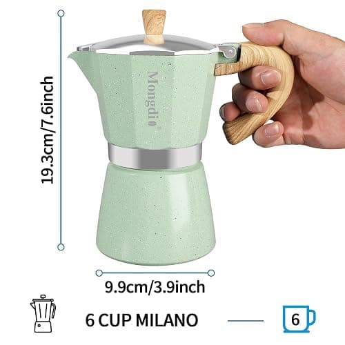 Mongdio Stovetop Espresso Maker Moka Pot, Cuban Coffee Maker Stove top coffee maker Moka Italian Espresso Greca Coffee Maker Brewer Percolator, 6 Espresso Cups, 10 oz - Green thumbnail 3