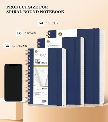 Spiral Notebook Journal,360 Pages College Ruled Notebook, Lined Thick Journals for Women Men,A5 Thick Spiral Journal for Writing,100GSM Paper, Spiral Notebooks for Work School 5.5"x8.5" Blue thumbnail 2