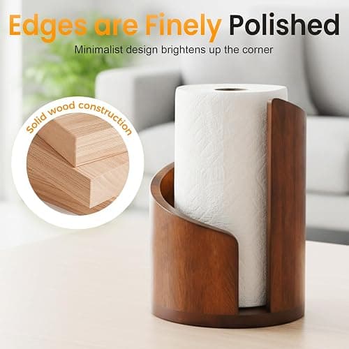 Wooden Paper Towel Holder, 2026 New Mountain Paper Towel Holder Countertop with Mango Wood Base and Iron Rod Fits Standard/Jumbo Rolls, Countertop Towel Stand for Kitchen and Bathroom (Brown) thumbnail 6