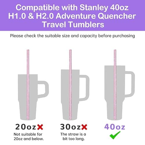 NiHome 12-Pack Glitter Plastic Straws Fit for Stanley 40 oz Tumbler, 12” | Assorted Color Reusable Glitter Drinking Straws Fit for Stanley Cup with Brushes, BPA-Free, with Laser-Induced Sparkle thumbnail 4