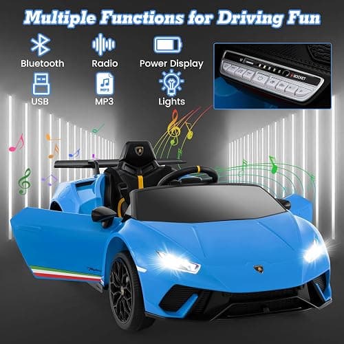 Licensed Lamborghini Huracan Ride on Car by INFANS, 12V Kids Electric Vehicle Battery Powered Toy with Remote Control, LED Lights, Spring Suspension, Bluetooth, MP3, Aged 3-8 Years (Blue) thumbnail 6