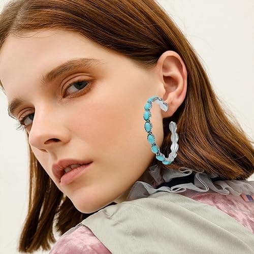 NEWITIN 20 Pieces Silver Bohemian Jewelry Set for Women Fashion Costume Jewels Turquoise Necklace Bracelet Ring Earrings Western Turquoise Jewelry Set for Women thumbnail 5