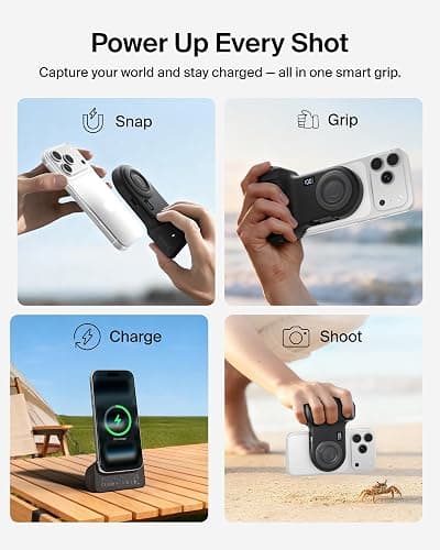 Belkin Stage Powergrip, Magnetic Wireless Charging Camera Grip 9300mAh, Power Bank w/Retractable USB C Cable, Bluetooth, Tripod Attachment, LCD Screen, Portable Charger for iPhone, Google Pixel, etc. thumbnail 2