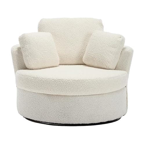 Swivel Barrel Chair, Modern Fabric Oversized 360 Degree Club Accent Arm Chairs, Single Round Living Room Sofa Chair w/ 3 Pillows for Nursery, Bedroom, Reading, Office, Ivory - Image 1