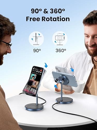 UGREEN MagFlow 2-in-1 Magnetic Wireless Charging Station Compatible with iPhone 16 15 14 13 12 Series and AirPods Series, Wireless Charging Stand with 3 FT USB-C Cable (No AC Adapter) thumbnail 6