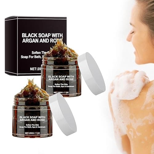 atnayo 2 Pcs Moroccan Black Soap, Exfoliating Black Beldi Soap for Deep Cleaning & Body Moisturising - Image 1